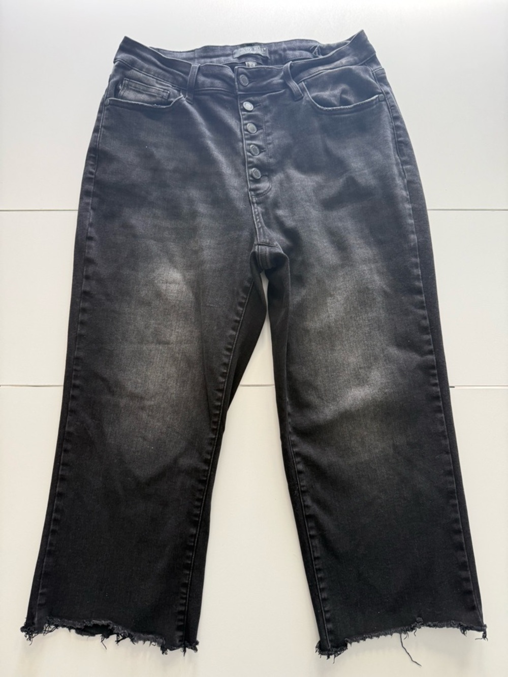 Judy Blue Black Washed High-Waisted Wide Leg Cropped Jeans